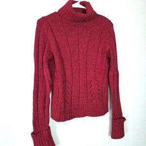 The Limited Cranberry Wool & Silk Turtleneck Sweater with Cuffed Sleeves Size M